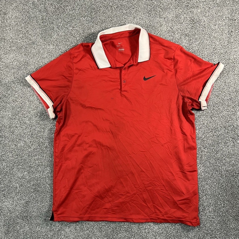 Nike Dri-FIT Mens Red White Short Sleeve Golf Polo Shirt 2XL 2550